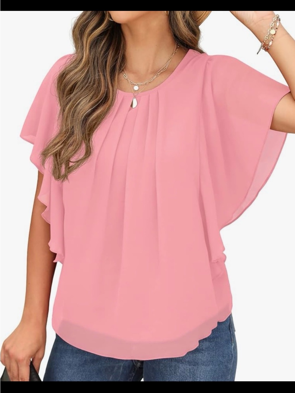 QIXING pink Ruffle blouse new